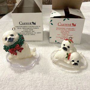 Pair of Vintage Seal 'Endangered Young'uns' Ornaments by Current